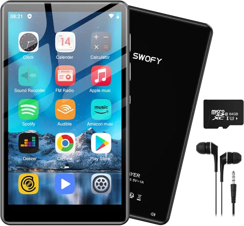 SWOFY M503Pro - Reproductor MP3 de 80 GB con Bluetooth y WiFi, pantalla táctil de 4.0 pulgadas, reproductor de MP3 con altavoz, reproductor de