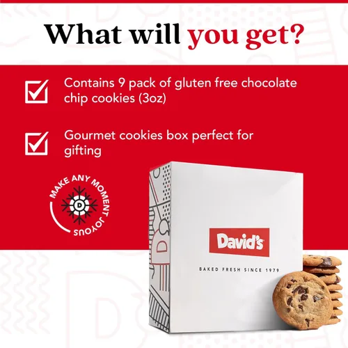 Miniatura 3 de David's Cookies Paquete de 9 galletas con chispas de chocolate sin gluten, galletas gourmet sin conservantes añadidos, postre fresco de panadería