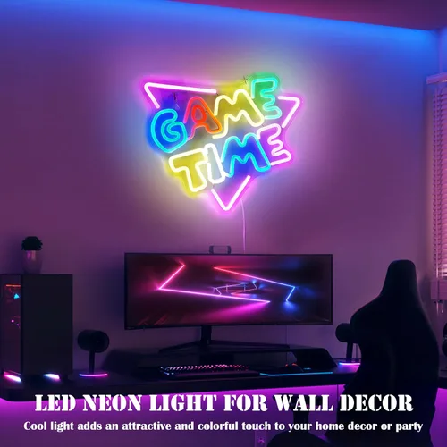 Miniatura 3 de Letrero de neón LED para decoración de pared de habitación de jugadores, alimentado por USB con interruptor, letrero de neón acrílico para hora