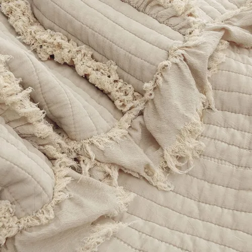 Miniatura 3 de Manta de tiro bohemia acolchada prelavada ultra suave, manta decorativa beige con flecos y volantes, manta rústica chic lavada a la piedra