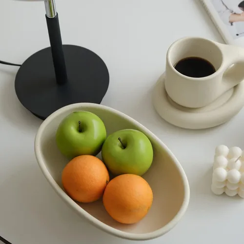 Miniatura 8 de WENSHUO Frutero de cerámica de tres patas para encimera de cocina, cuenco decorativo para decoración de mesa, cuencos grandes ovalados de 10 Crema