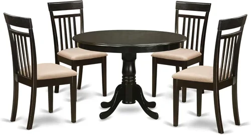 East West Furniture HLCA5-CAP-C - Juego de comedor de 5 piezas para 4 personas, incluye una mesa de comedor redonda con pedestal y 4 sillas de
