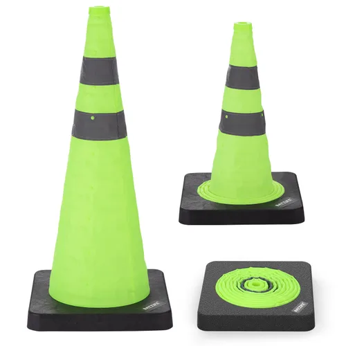 Miniatura 8 de BATTIFE Paquete de 4 conos naranjas plegables de seguridad de tráfico de 28 pulgadas con base negra pesada, conos emergentes multiusos y collar