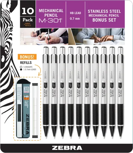 Miniatura 6 de Zebra Pen M-301 - Lápiz mecánico, barril de acero inoxidable, punta media, 0.028 in, agarre negro (paquete de 1)