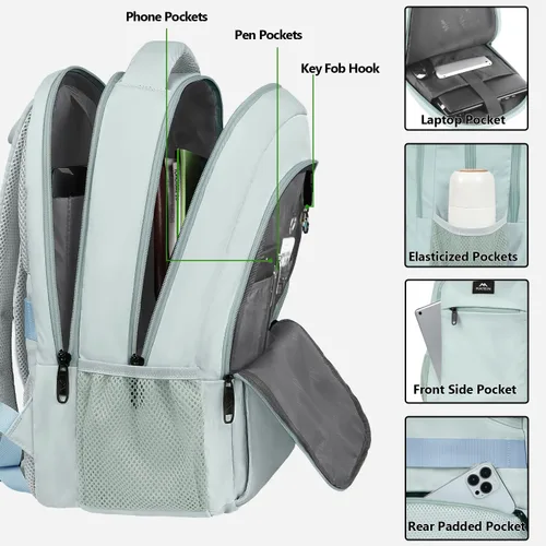 Miniatura 3 de MATEIN Mochila de viaje para laptop, mochila escolar ligera antirrobo para niñas, niños y estudiantes con puerto de carga USB, mochila resistente al