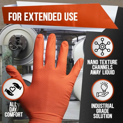 Miniatura 8 de Guantes de nitrilo naranja de 8 mil, de grado mecánico, resistentes al aceite y a los productos químicos, desechables para reparación de automóviles