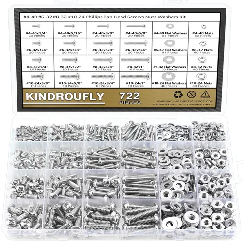 Miniatura 8 de 104 piezas #12-24x 5/16", 3/8", 1/2", 5/8", 3/4", 7/8", 1", 1-1/4", Kit surtido de tornillos de máquina Phillips con cabeza de sartén, tuercas