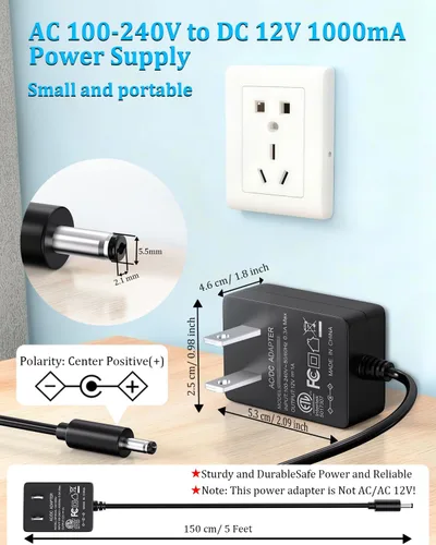 Miniatura 6 de SoulBay Reemplazo del cargador del adaptador de CA de 12V 1A con 8 puntas, cable de fuente de alimentación regulado para tira de luz LED, cámara