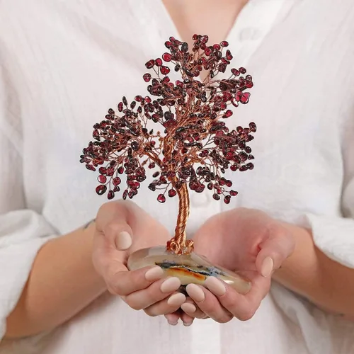 Miniatura 2 de KARMA AND LUCK, Pursuit of Passion, árbol de Feng Shui de cristal de granate real, envuelto en alambre de cobre sobre base de ágata, fabricado