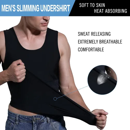 Miniatura 2 de MJHCJH Camiseta de compresión para hombre, chaleco adelgazante, camiseta interior moldeadora de cuerpo, camiseta sin mangas, moldeadora