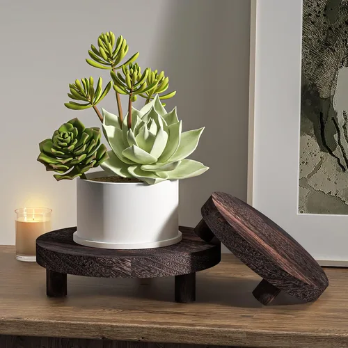 Miniatura 2 de 3 Piezas Soporte de Madera para Plantas Interior Exterior, Elevador Redondo de Madera para Decoración Taburete de Madera de 6/8/10 pulgadas Soporte