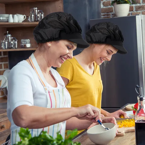Miniatura 13 de Hicarer 16 sombreros de chef para mujer, redes para el pelo, cocina, cocina, gorra de chef ajustable, gorra de trabajo elástica para mujeres