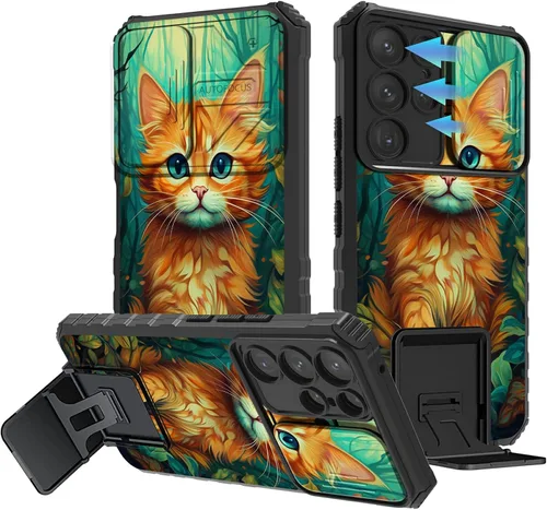 Miniatura 357 de Funda para Samsung Galaxy S22 Ultra 5G, Galaxy S22 Ultra con cubierta de cámara deslizante, funda resistente de doble capa con función atril Black