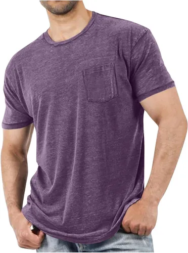 Miniatura 8 de Camisetas de manga corta para hombre con bolsillo en el pecho, color sólido, cuello redondo, suave, cómoda, para verano, camiseta atlética