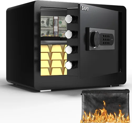 Miniatura 10 de Caja de seguridad DAYI, cajas de seguridad para el hogar de 3.0 pies cúbicos con bolsa impermeable ignífuga, caja de seguridad para dinero