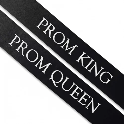 Anderson's Fajas de satén negro con letras blancas, accesorios de graduación para coronación de escuela secundaria, baile, fiesta o evento, juego de