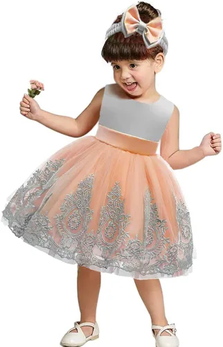 Miniatura 5 de CMMCHAAH - Vestidos de fiesta y concurso, con encaje y bordado, con lazo, tutú y diadema, para bebés y niñas, tallas 0-6T