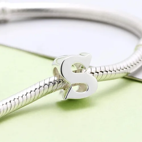 Miniatura 3 de Abalorio de plata de ley 925 con letra inicial de la A a la Z, se adapta a pulseras Pandora, collar, Plata esterlina