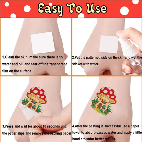 Miniatura 4 de (144 unidades) Calcomanías de tatuajes temporales de hongos para fiesta de hongos, suministros de decoración de fiesta de cumpleaños, regalos