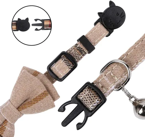 Miniatura 3 de Faleela Breakaway Collar de gato con campanas, paquete de 2 collares para gatos con campanas, collares de gato con bandana, accesorios para collares