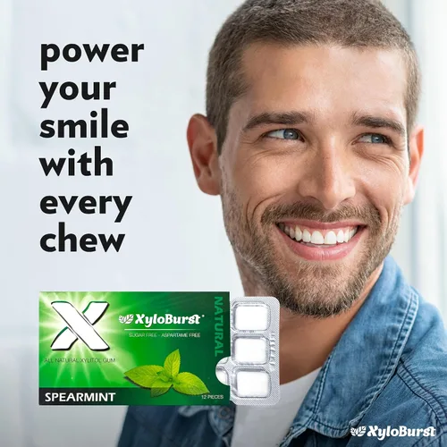 Miniatura 8 de XyloBurst Goma de mascar de xilitol Sin azúcar, sin gluten, apto para dieta cetogénica, sin aspartamo para la salud bucal, menta verde, 12 piezas