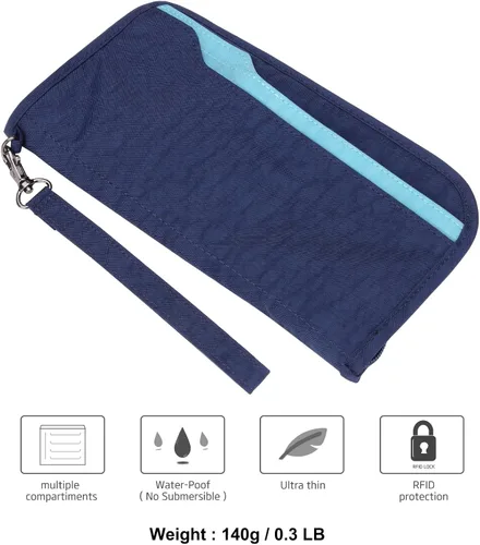 Miniatura 6 de ZOPPEN Cartera de viaje RFID y organizador de documentos con cremallera con correa de muñeca extraíble Cartera RFID