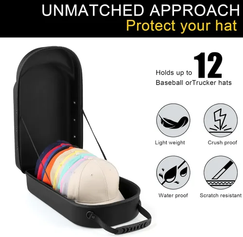 Miniatura 2 de GERMUN Funda rígida para gorra de béisbol, funda de viaje con correa ajustable para el hombro, funda para 12 gorras de béisbol, perfecta para viajes