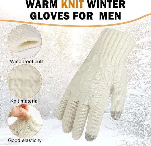 Miniatura 2 de ONESING 2 pares de guantes de invierno para hombre, guantes cálidos para hombre, guantes de punto para pantalla táctil, para clima frío