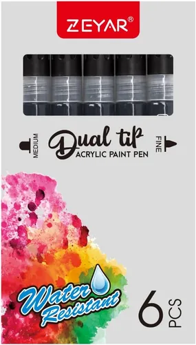 Miniatura 4 de ZEYAR Bolígrafos de pintura acrílica de doble punta, punta media y punta extrafina, tinta acrílica a base de agua e impermeable, colores surtidos