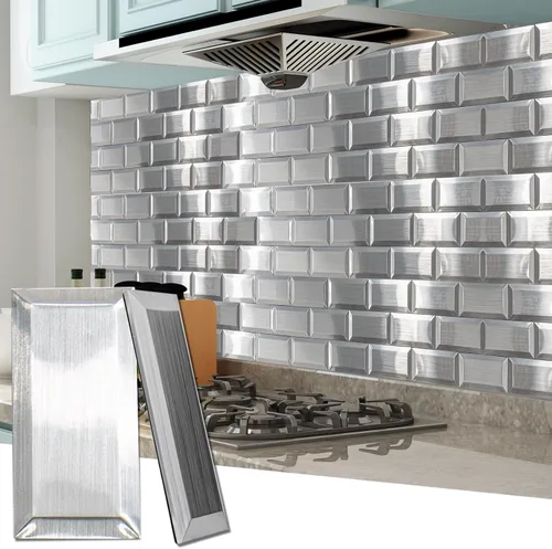 Miniatura 11 de Art3d 100 piezas de azulejos adhesivos para salpicadero, azulejos de metal texturizado 3D para pegar en la pared de metro para salpicaderos