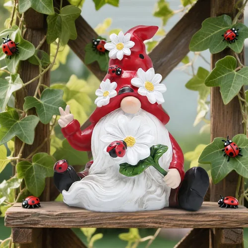 Miniatura 6 de Hodao Decoraciones de gnomos de primavera de mariquita para mesa del hogar, porche, jardín, patio, adornos de elfo de mariquita, decoración de Tela