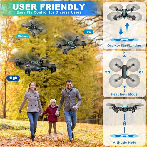 Miniatura 3 de Dron con cámara 1080P, dron plegable para principiantes con luz, altitud de retención mejorada, selfie por gesto, vuelo de puntos de referencia