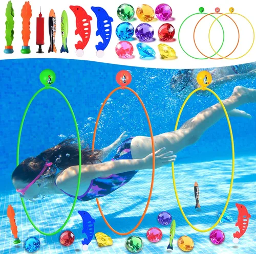 EnriQ Juguetes de piscina, anillos de buceo, anillos de natación, juego de piscina, juguetes de natación con anillo de buceo, gemas de buceo bajo el