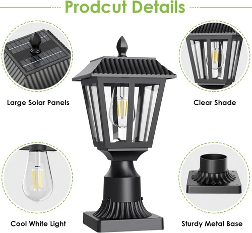 Miniatura 5 de Greluna Luces solares para poste, lámpara solar del anochecer al amanecer con base de montaje en muelle, luces de poste al aire libre impermeables
