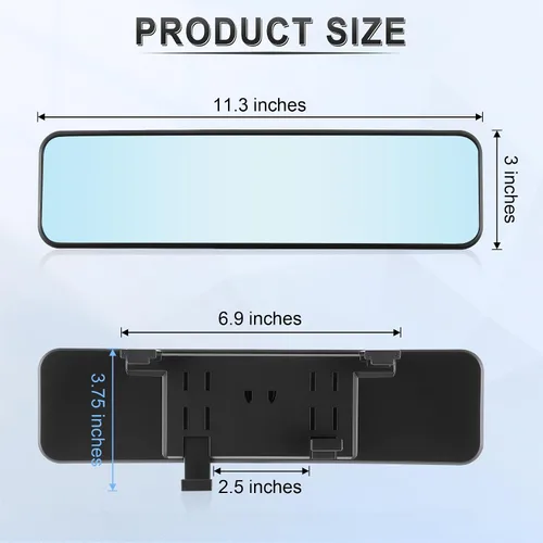 Miniatura 4 de LivTee Espejo retrovisor antirreflejo, universal de 11,3 pulgadas (287 mm), espejo retrovisor panorámico gran angular convexo, clip en el original