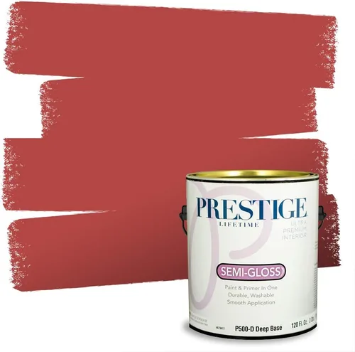 Miniatura 4 de Prestige Paints E100-T-SW6591 Pintura exterior e imprimación en uno, 1 galón, plano, combinación comparable de Sherwin Williams Amaryllis, 1 galón