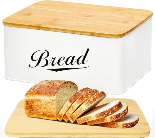 Miniatura 10 de RoyalHouse Caja de Pan Premium de Metal con Tapa de Bambú (Paquete de 2) Contenedor de Almacenamiento y Organizador de Acero Inoxidable