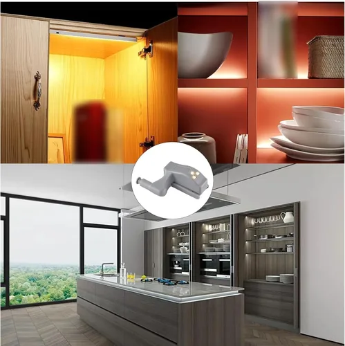 Miniatura 2 de 9 piezas de luz LED con bisagra de armario y armario, luz universal con sensor para cocina moderna, armario de hogar, armario, armario, lámpara