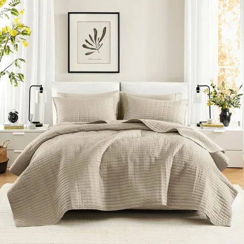 Miniatura 31 de Comfort Spaces Juego de edredón de tamaño King extragrande de color blanco de 120 x 118 pulgadas, colcha acolchada de microfibra ligera de verano