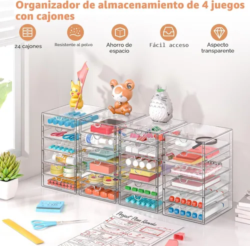 Miniatura 6 de Organizador de almacenamiento para cajones de maquillaje con 24 cajones, set de 4 organizadores acrílicos para escritorio de oficina