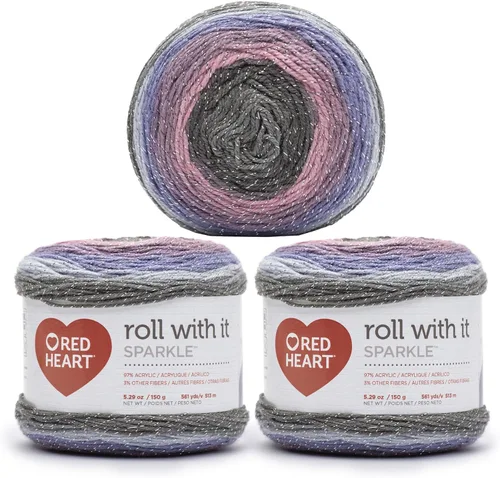 Miniatura 33 de Red Heart Roll with It Sparkle - Hilo de amatista – Paquete de 3 unidades de 5.29 oz/5.3 onzas, mezcla acrílica, 4 medianos (peinado), 561 yardas