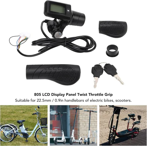 Miniatura 4 de Juego de empuñadura de acelerador de bicicleta eléctrica con panel LCD para manillar de 0.886 in