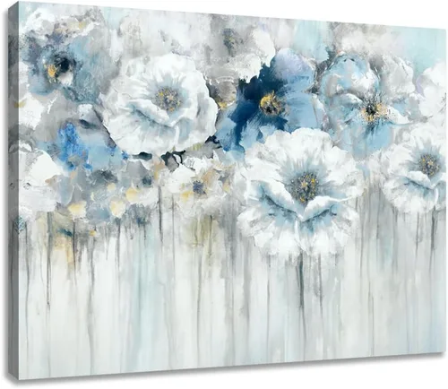 Miniatura 15 de Woxfcart Cuadros de flores para decoración de pared, impresión floral en blanco y negro sobre lienzo para decoración de baño, 15 x 12 pulgadas