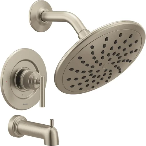 Moen Gibson T3003EPBN T3003EPBN - Moderna moldura para bañera y ducha con ducha de lluvia de 8 pulgadas, requiere válvula, níquel cepillado,