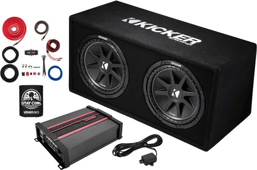 KICKER Paquete de 3 artículos de subwoofer y amplificador: 12 pulgadas con ventilación de 600 W, amplificador monobloque DS18 Clase D y kit completo