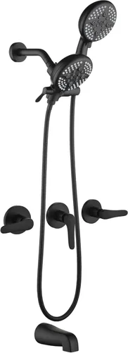Miniatura 10 de Juego de grifo de ducha de 3 manijas, sistema de ducha con caño de bañera, juego de grifería para bañera, juego combinado de cabezal de ducha, juego