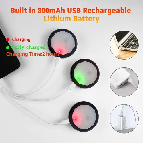 Miniatura 7 de Luces de disco recargables para debajo del gabinete, paquete de 6 luces LED de armario con control remoto, 16 colores, carga USB, luces nocturnas