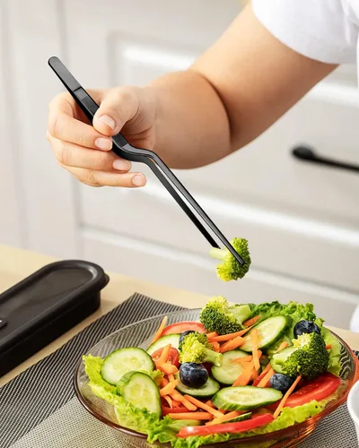 Miniatura 5 de Juego de pinzas de cocina finas, pinzas profesionales de acero inoxidable para alimentos, pinzas largas de chef negras de cocina para cocinar, Negro
