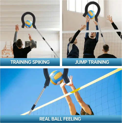 Miniatura 7 de Entrenador de Remate de Voleibol con Altura Ajustable y Sensación de Pelota Real - Equipo de Entrenamiento de Golpeo para Práctica de Remate, Salto