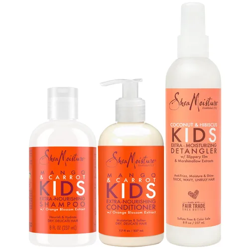 Paquete de Combinación de Cuidado del Cabello Shea Moisture - Incluye Mango y Zanahoria de 8 oz Champú KIDS Extra Nutritivo, Acondicionador KIDS